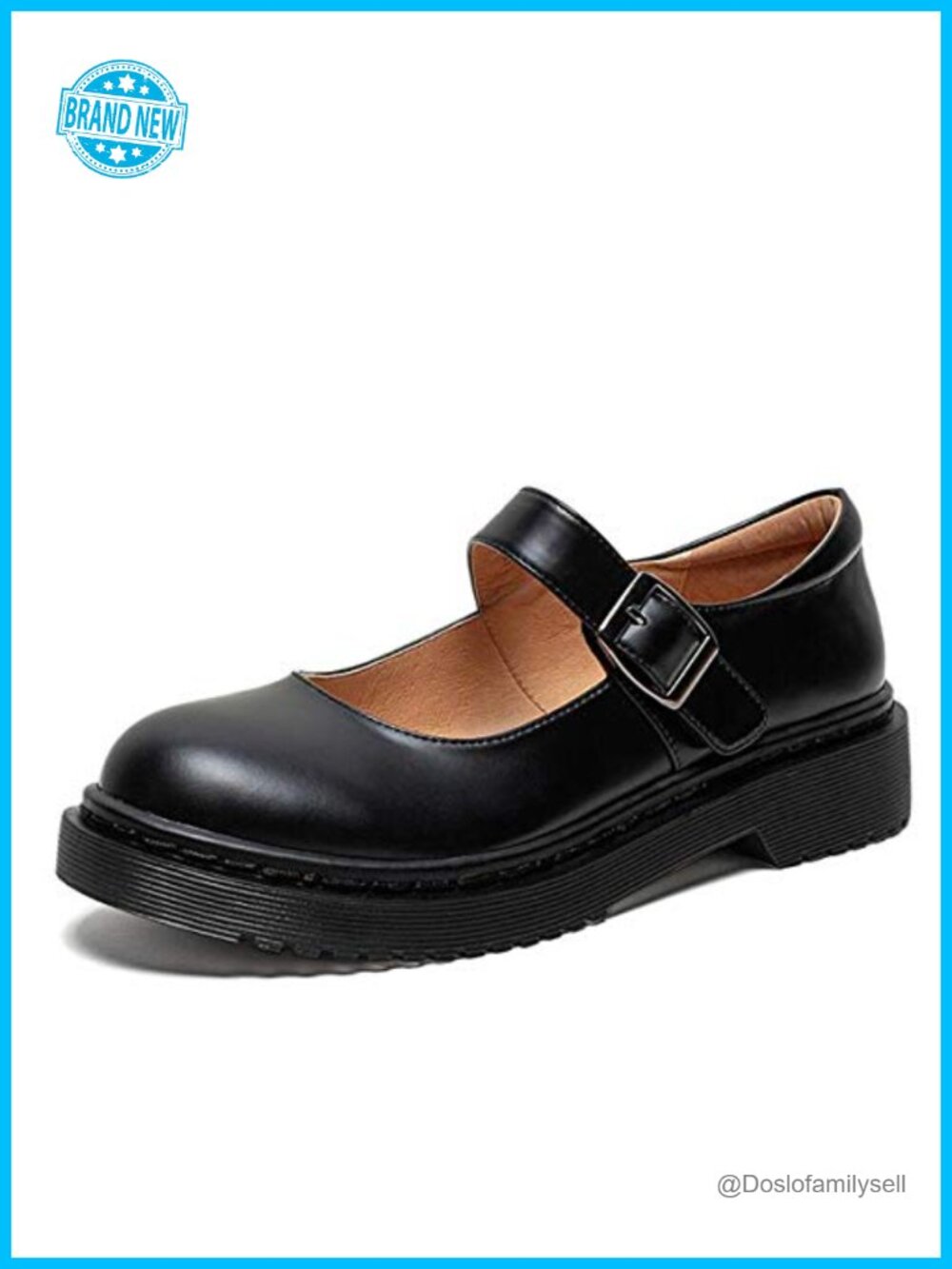 YDN Women Round Toe Mary Jane Flats Synthetic Leather Ankle Strap Buckle Casual
